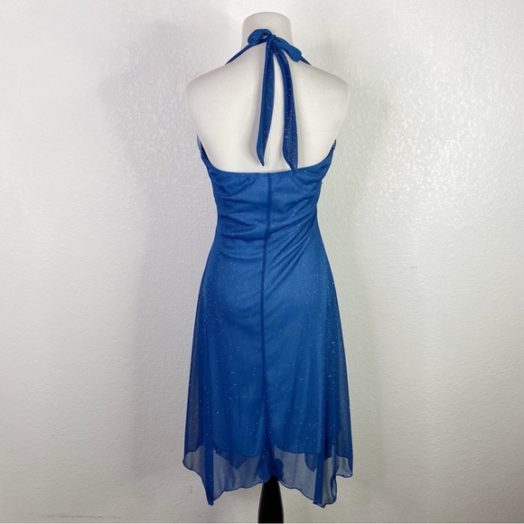 Vintage Finesse Blue Glittery Halter Cocktail Dress - Picture 10 of 10